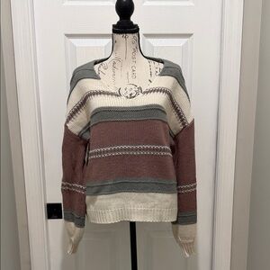 SHEIN Earthy Tones and Mauve Striped Sweater